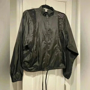 Forever 21 Women Black Mesh Lightweight Zip Front High Neck Track Jacket Size S